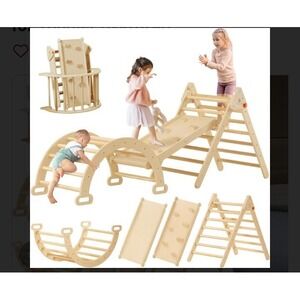 7-in-1 Montessori Pikler Triangle Set Jungle Gym Playground Ramp, Arch & Ladder